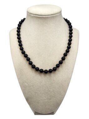 Black Glass Beads - Knotted 16" Necklace With GF Clasp